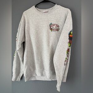 Ron Jon Heather Gray Crewneck with Vibrant Sleeve Design